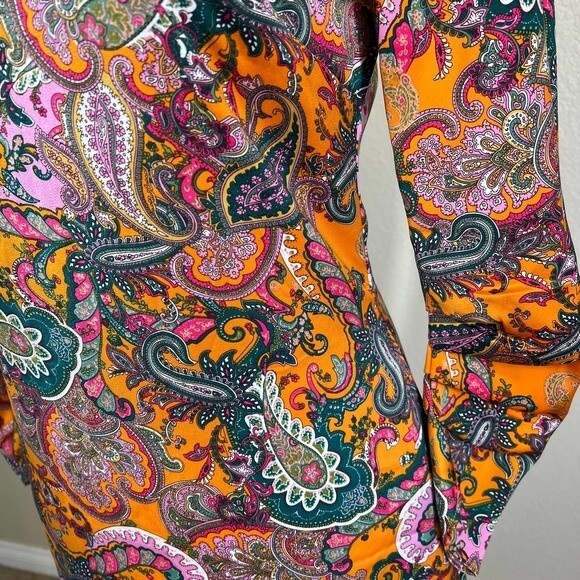 code x mode orange dress women paisley print long sleeve dress size XS romantic - Picture 13 of 16